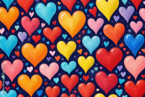 Paining different colorful hearts set. Hand drawn. Generative AI