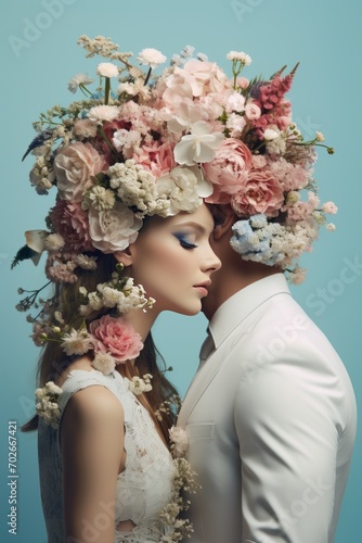 Blind Romance Silhouette. Abstract Digital Art of a Kiss