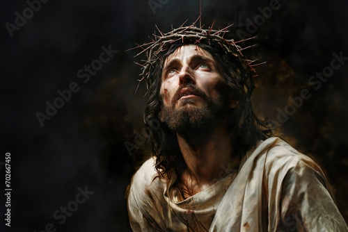 Jesus Christ Portrait with crown of thorns photo