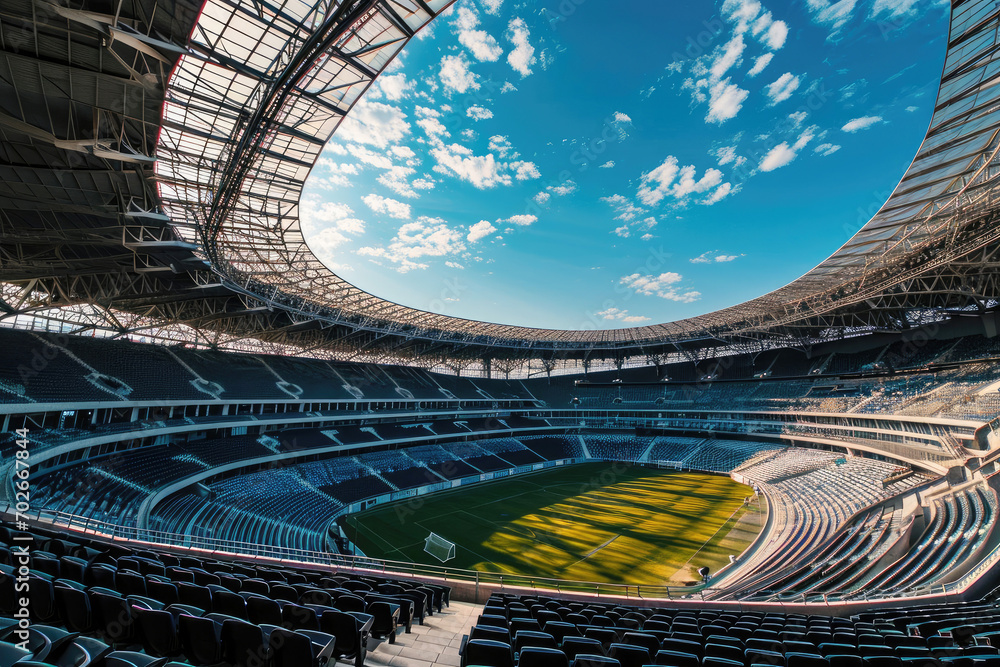 panoramic view of a modern large football stadium, view from the stands