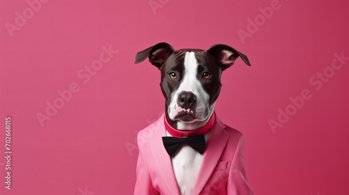 Creative animal concept. Pitbull dog puppy in glam
