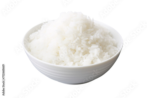 Cooked Jasmin Steamed rice in transparent bowl is isolated on white background with clipping path. transparent background Generative Ai