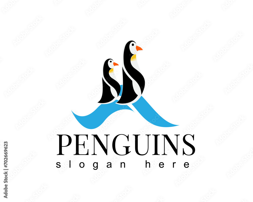Obraz premium penguins logo design template two pinguns walking together