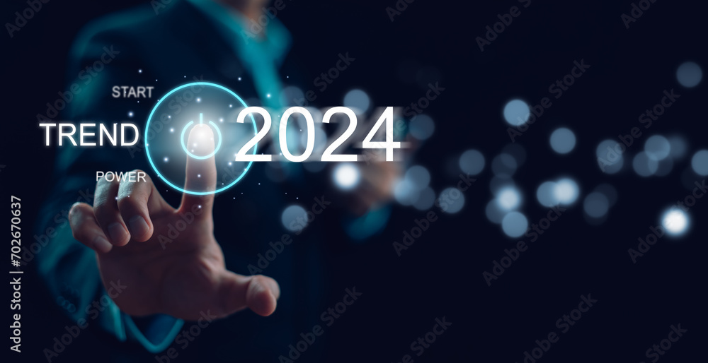 Changes in new planning, Hand using laptop with number 2024 new year, start new year concept digital trends,industry and business trend, strategy, investment, business planning and happy new year Changes in new planning, Hand using laptop with number 2024 new year, start new year concept digital trends,industry and business trend, strategy, investment, business planning and happy new year