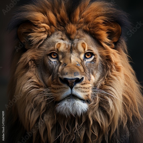 Photo of a fierce and regal African lion. Generative AI