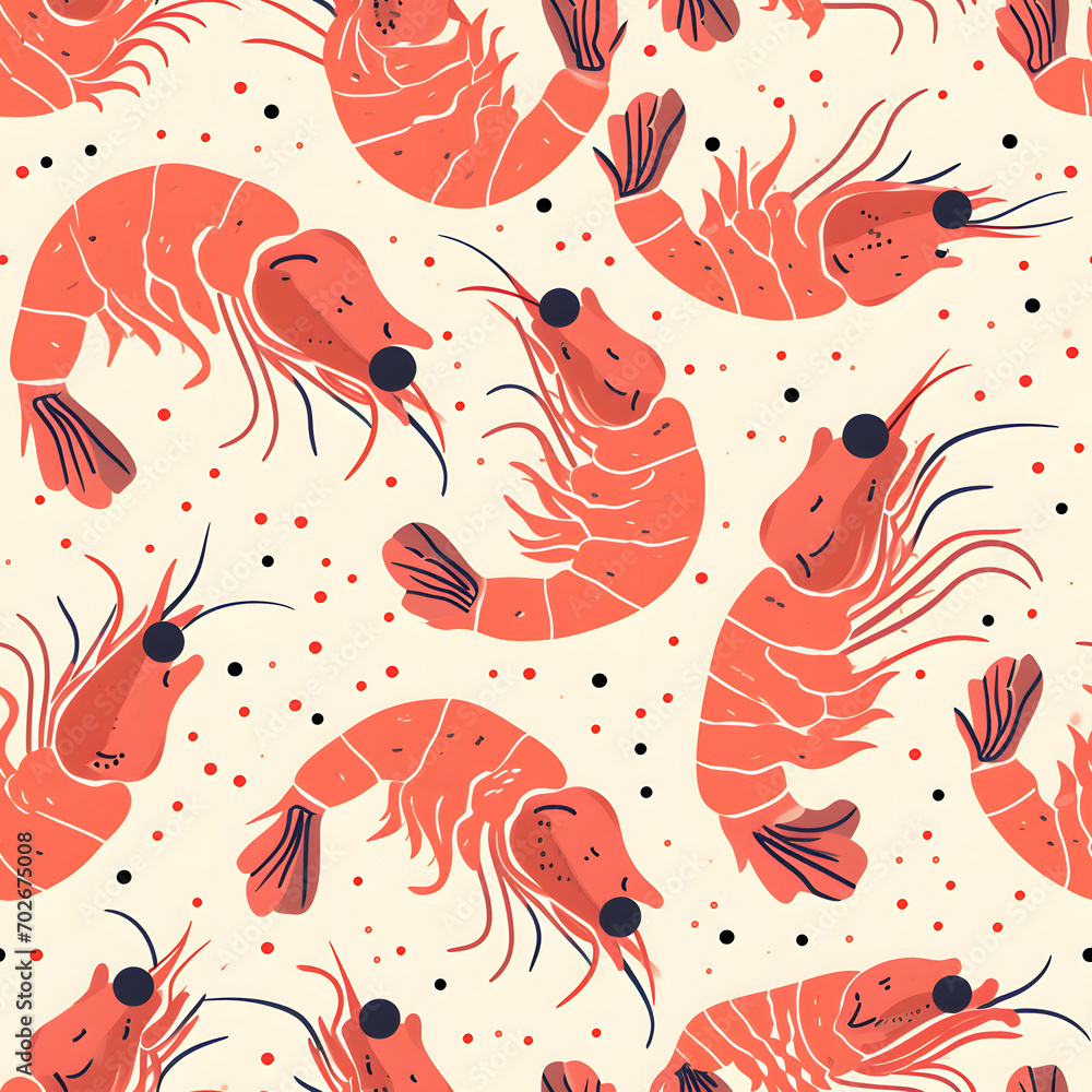 Cute Simple Red Shrimps Seamless Pattern Cute Simple Red Shrimps Seamless Pattern