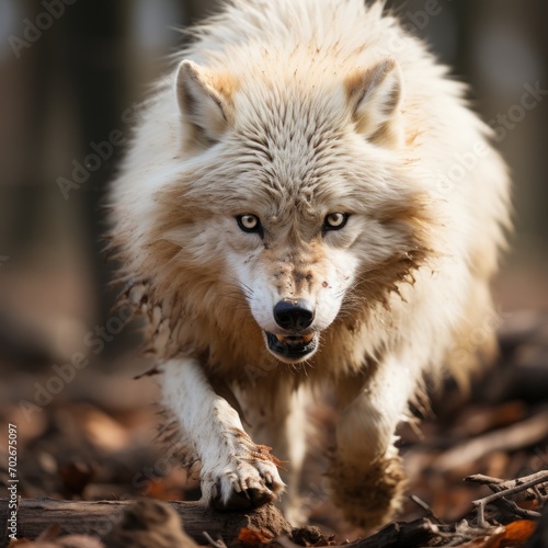 Photo of a fierce and determined Arctic wolf. Generative AI