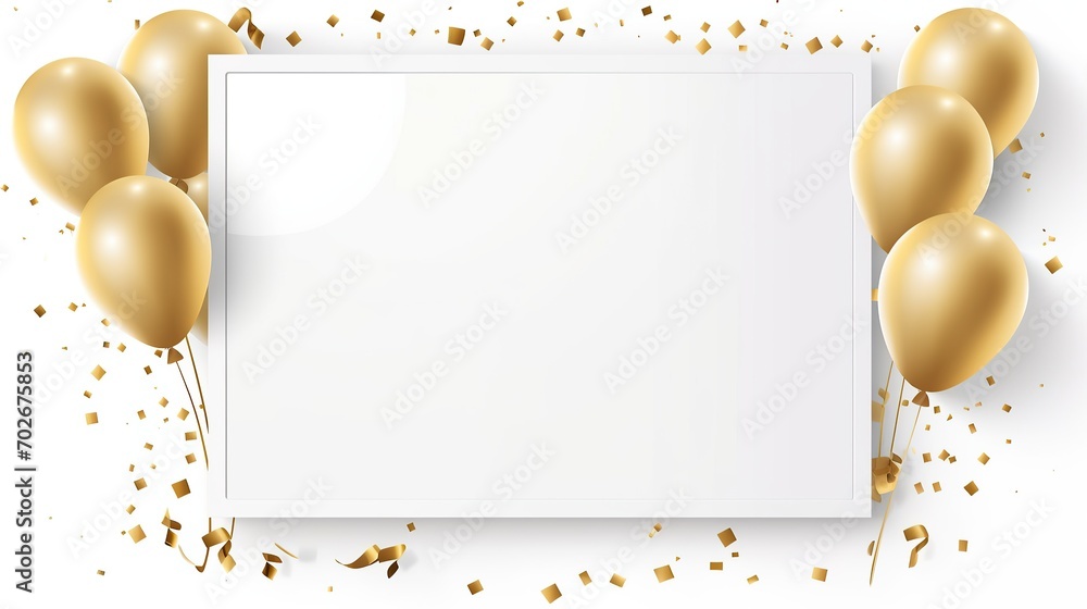 Celebration party Banner decoration with gold color balloon background. Rich Grand Opening Card. frame template. Used for templates or backgrounds, banners. - obrazy, fototapety, plakaty 
