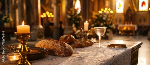Catholic church Mass includes Holy Bread ritual. photo
