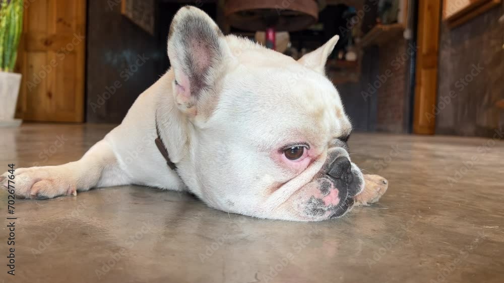 Captured in a moment of repose, the elegant posture of a contented French Bulldog, gently reclining, exemplifies the breed's relaxed nature and inherent grace Captured in a moment of repose, the elegant posture of a contented French Bulldog, gently reclining, exemplifies the breed's relaxed nature and inherent grace
