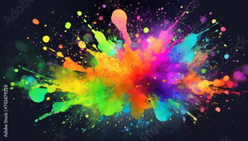 Isolated colorful splashes on a dark backdrop. eruption of abstract  watercolor art effect