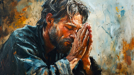 jesus praying, watercolor painting,AI generative