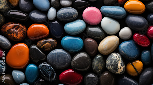 Zoom in on a black background with colorful pebbles © Nate