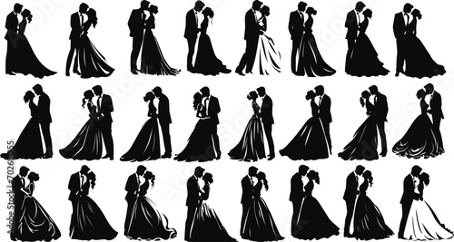 Bride and groom silhouette set icon, Wedding silhouette set icon, New family vector illustration	