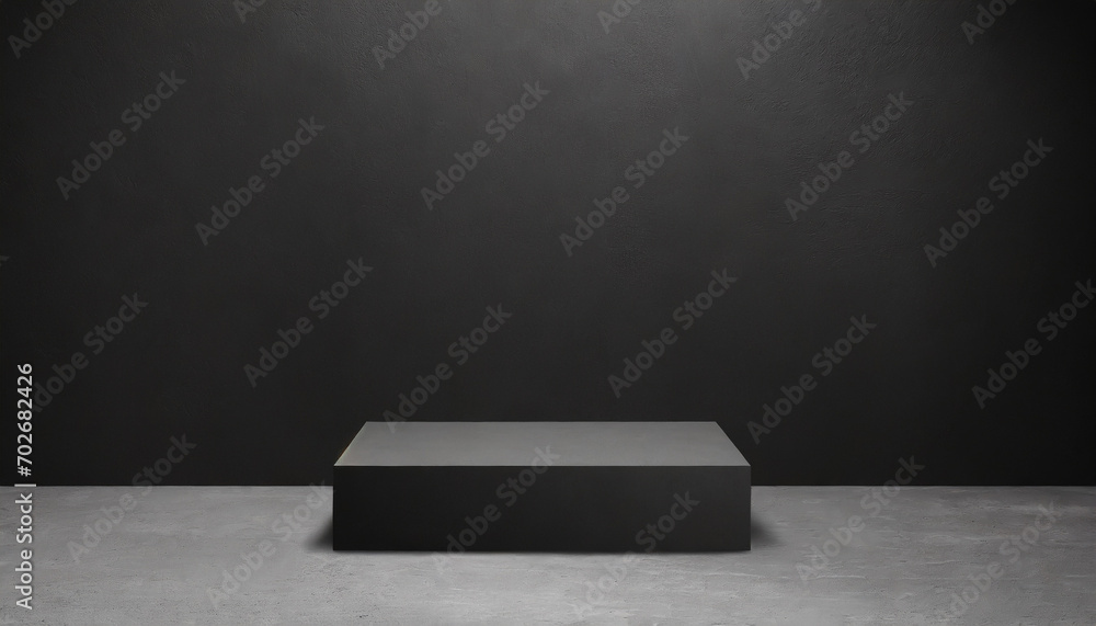 Empty black background and stand display or shelf with studio for showing or design concept Empty black background and stand display or shelf with studio for showing or design concept
