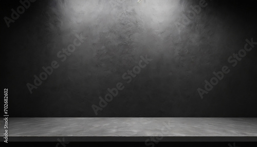 Empty black background and stand display or shelf with studio for showing or design concept