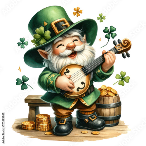 Cute Gnome Playing An Irish Fiddle Clipart Illustration