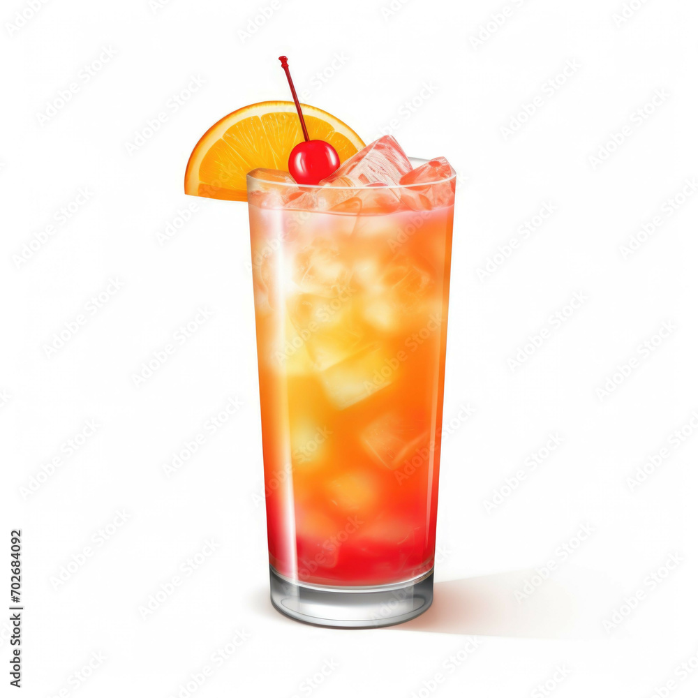 Tequila Sunrise Cocktail, isolated on white background Tequila Sunrise Cocktail, isolated on white background