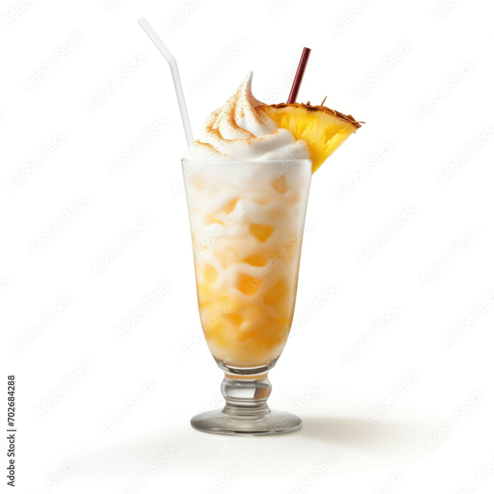 Pina Colada Swirl Cocktail, isolated on white background Pina Colada Swirl Cocktail, isolated on white background