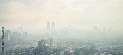 Smog city from PM 2.5 dust, Cityscape of buildings with bad weather and air pollution,Toxic haze in the city, Unhealthy air pollution dust, environment, Blurred image