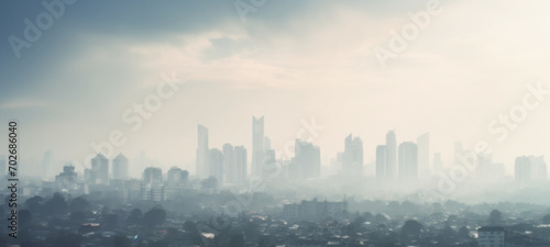 Smog city from PM 2.5 dust  Cityscape of buildings with bad weather and air pollution Toxic haze in the city  Unhealthy air pollution dust  environment  Blurred image