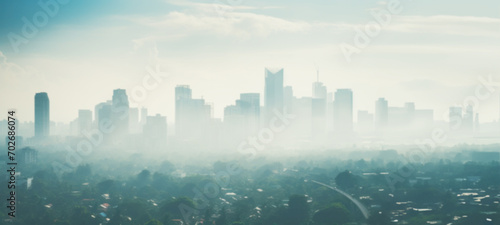 Smog city from PM 2.5 dust  Cityscape of buildings with bad weather and air pollution Toxic haze in the city  Unhealthy air pollution dust  environment  Blurred image