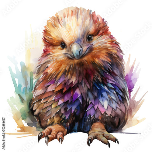 Watercolor Colorful Echidna Illustration, Generative Ai photo