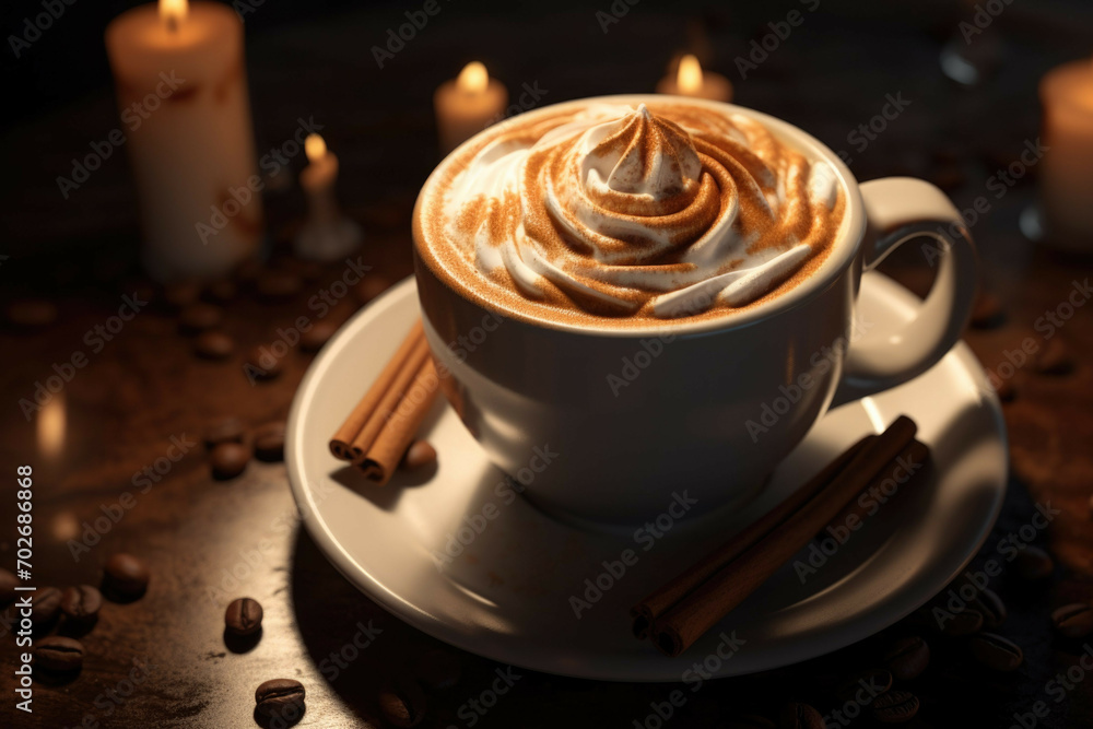 A cup of freshly-brewed coffee with a swirl of cream and a sprinkle of cinnamon A cup of freshly-brewed coffee with a swirl of cream and a sprinkle of cinnamon