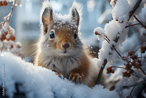A squirrel with fur made of snowflakes. © Oleksandr