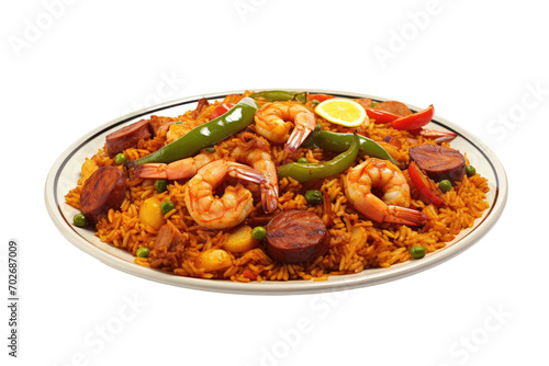 Plate of Mouthwatering Paella Isolated On Transparent Background