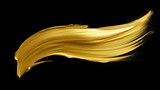 Beautiful textured golden brush stroke on black background. Luxurious and shiny gold paint stroke.