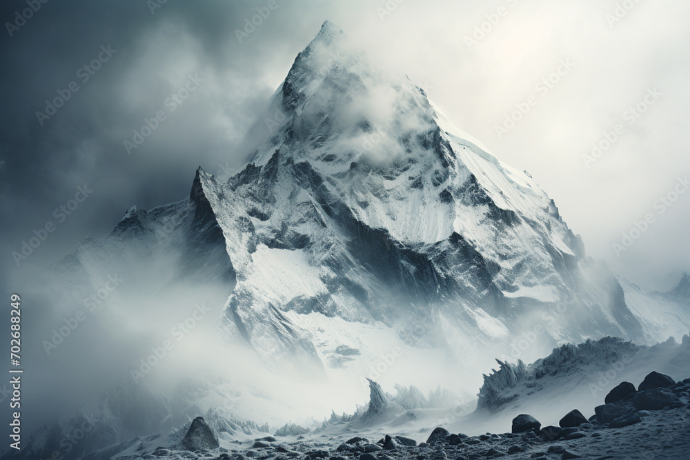 A mountain range with peaks made of ice.