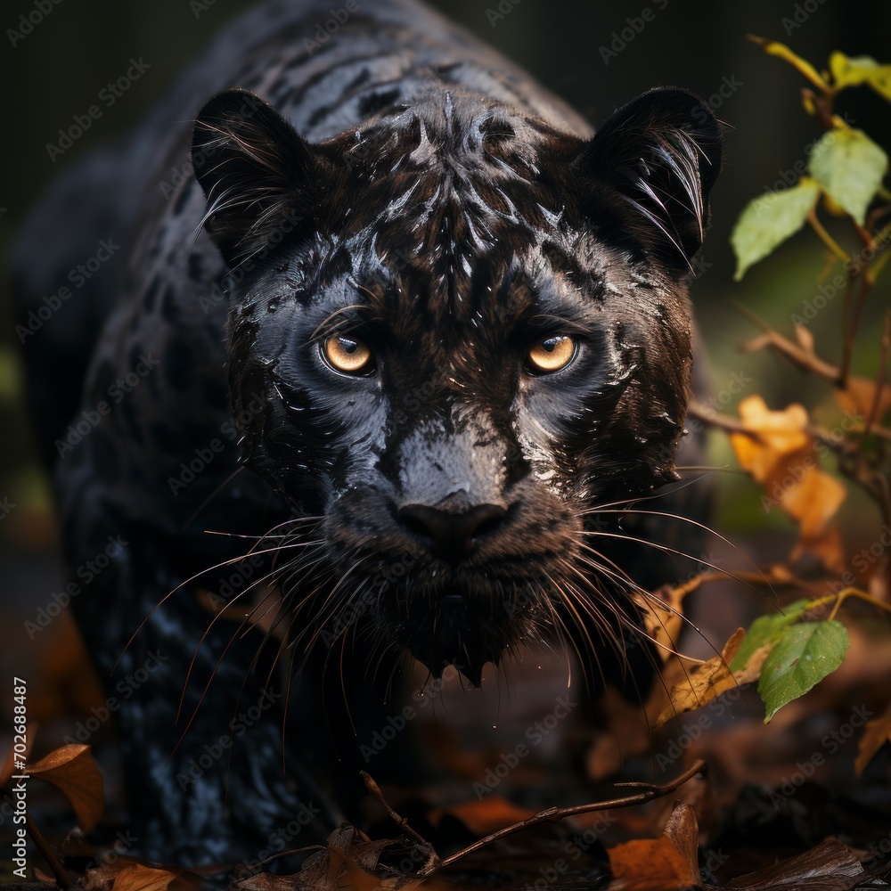 Photo of a striking and elusive black panther. Generative AI