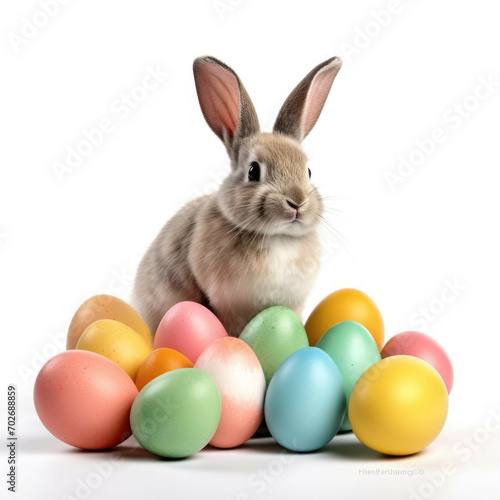 Easter Bunny with Easer Eggs isolated on white background