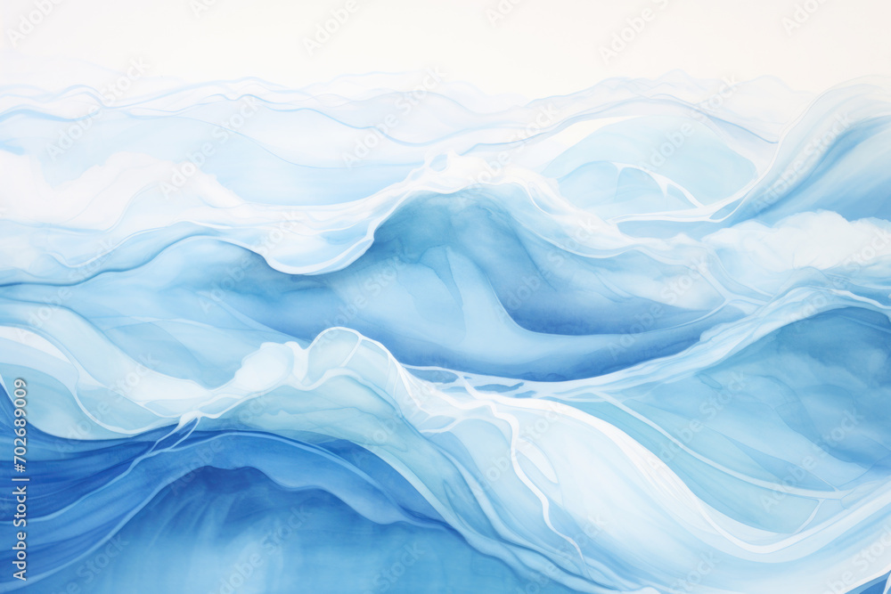 Fototapeta premium Abstract Blue and White Water Wave Watercolor Painting