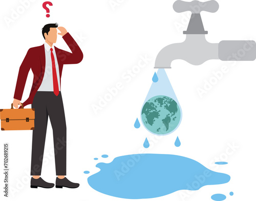 Environmental Damage, Faucet, Water, Currency, Accidents and Disasters, Businessman