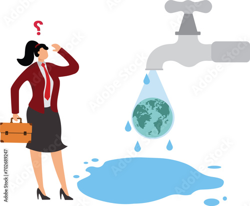 Environmental Damage, Faucet, Water, Currency, Accidents and Disasters, Businesswoman