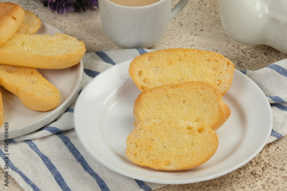 Bagelen or roti bagelen is dried bread with Sugar Sprinkle and crunchy texture, Indonesian traditional snack Bagelen or roti bagelen is dried bread with Sugar Sprinkle and crunchy texture, Indonesian traditional snack