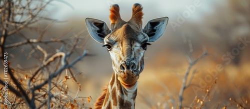 Giraffe headshot, looking at camera, Etosha National Park, Namibia
