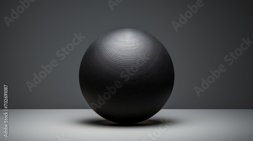 Black sphere in a minimalist space. Trendy black round-shaped object. 