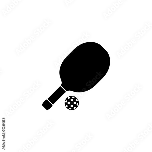 Pickleball paddle with ball icon isolated on white background