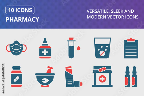 Pharmacy Glyph Two Color Icons Set