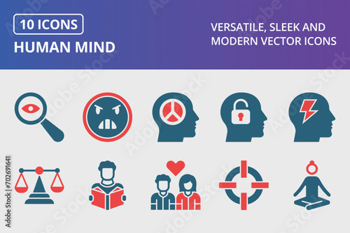 Human Mind Glyph Two Color Icons Set