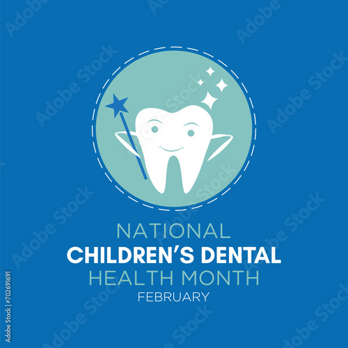 February is National Children's Dental Health Month. Protecting teeth and promoting good health, Holiday concept for banner, poster, card and background design. Vector illustration.