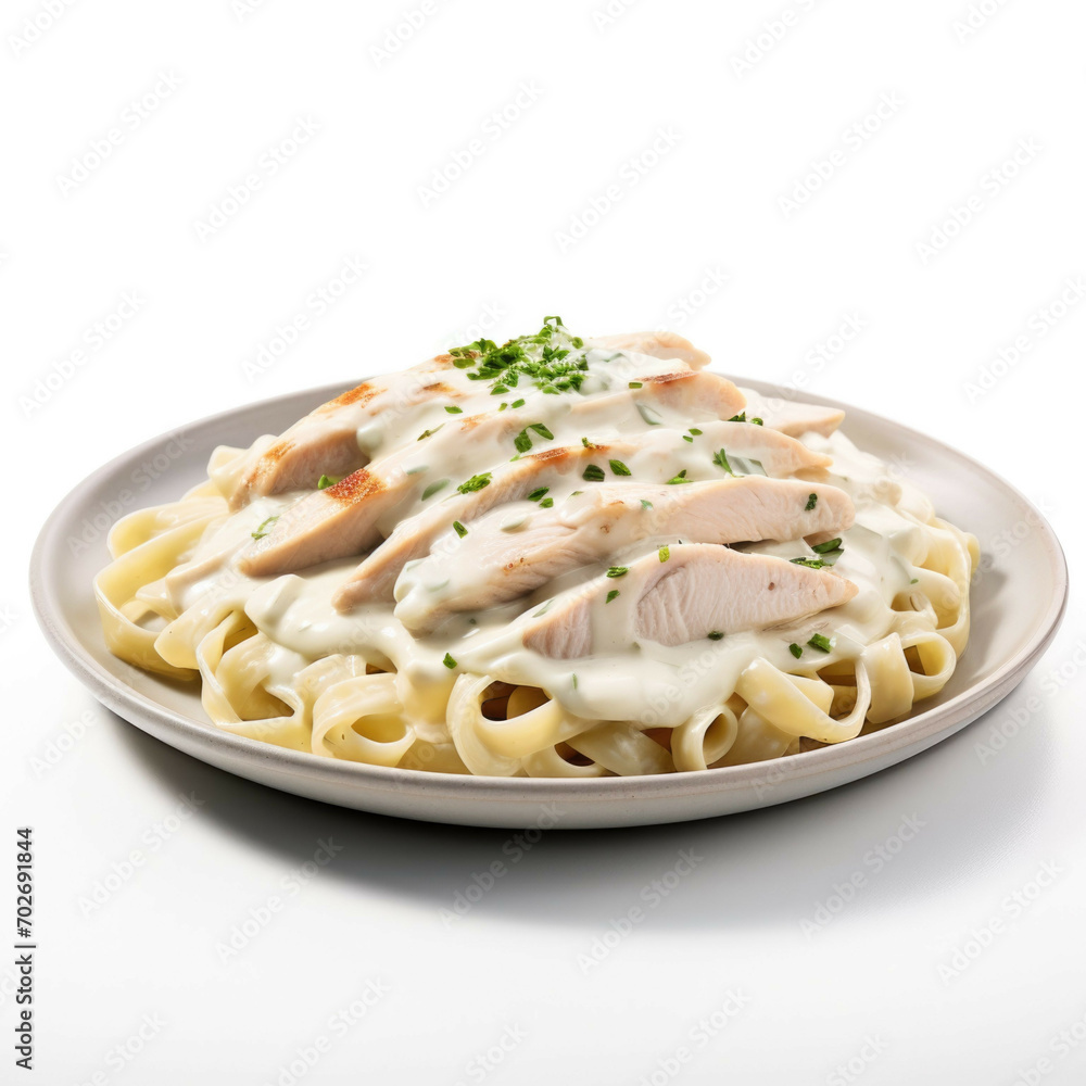 Chicken Alfredo isolated on white background Chicken Alfredo isolated on white background