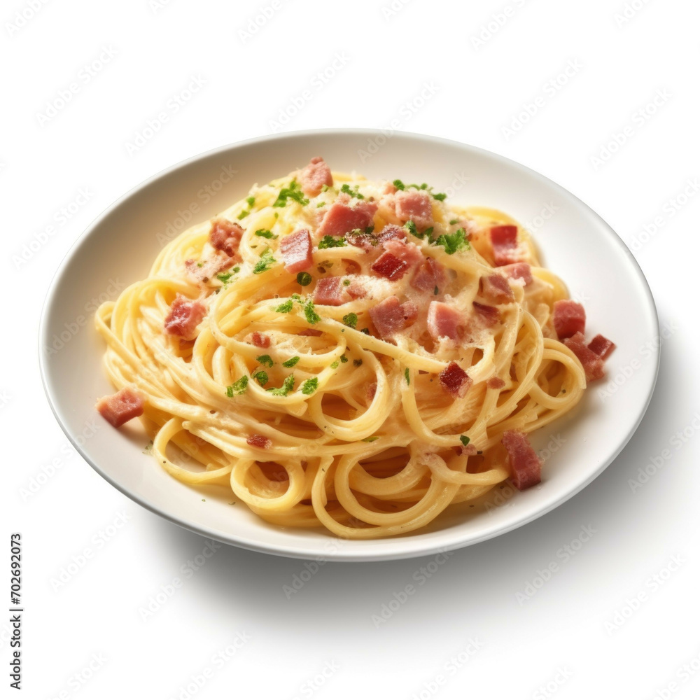 Pasta Carbonara isolated on white background