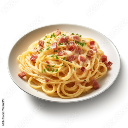 Pasta Carbonara isolated on white background