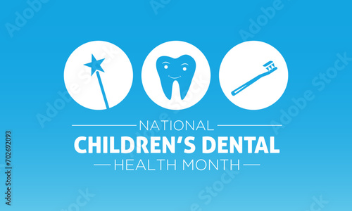 February is National Children's Dental Health Month. Protecting teeth and promoting good health, Holiday concept for banner, poster, card and background design. Vector illustration.