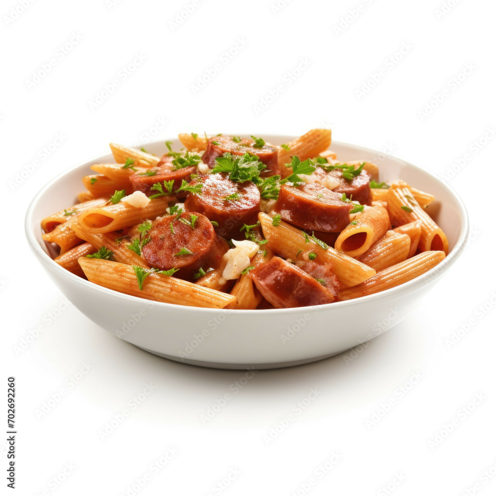 Ziti with Sausage isolated on white background