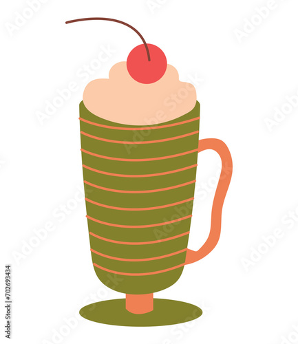 Coffee element of colorful set. The cup of hot cream brew takes center stage, capturing the essence of your favorite morning pick-me-up. Vector illustration.